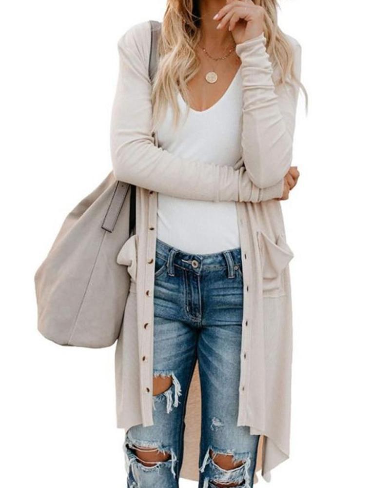 Solid Ribbed Open Front Cardigan
