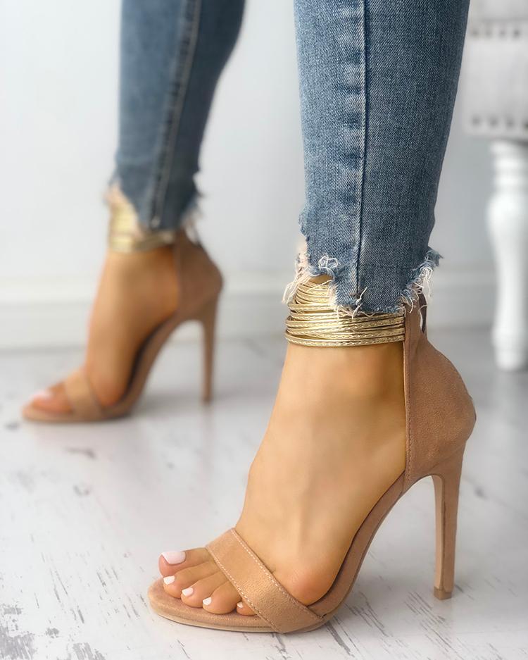 Metal Embellished Two Part  Thin Heeled Sandals
