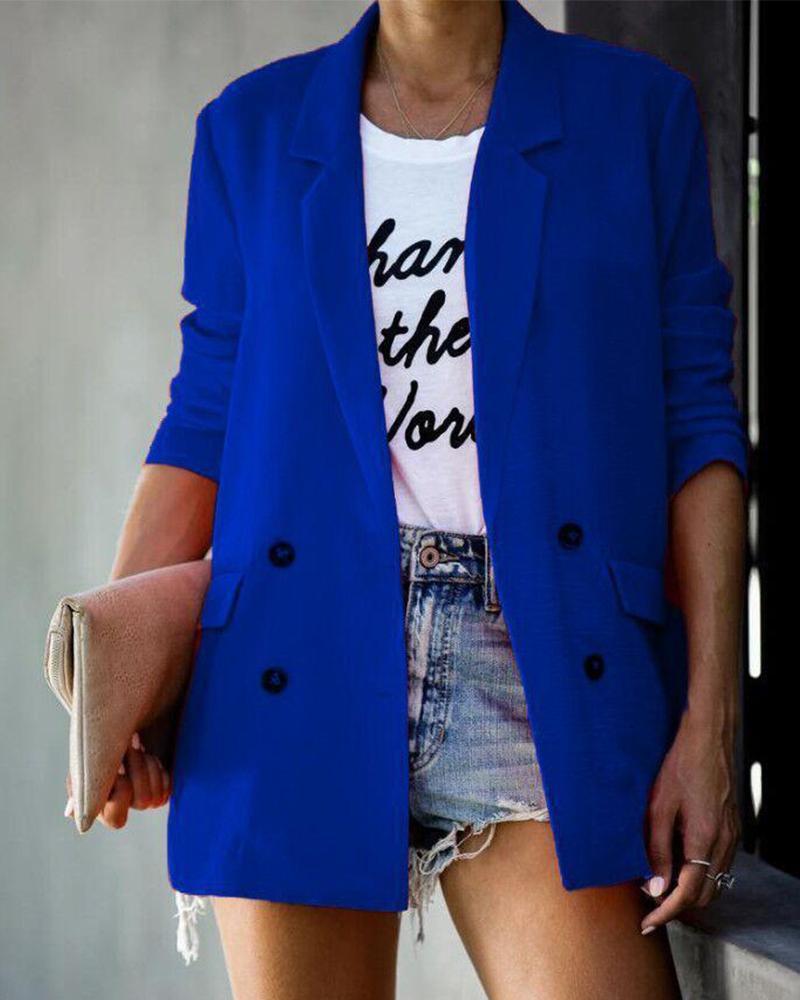 Notched Collar Double-breasted Blazer