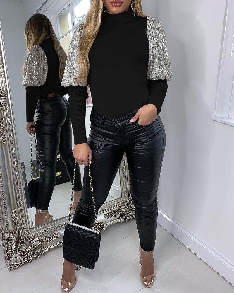 Long Sleeve Sequin Casual Blouse