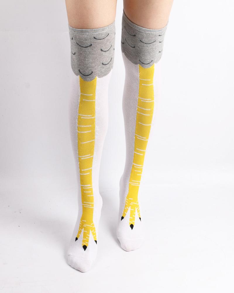 Chicken Feet Printing Over Knee Socks