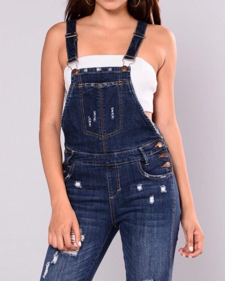 Plus Size Ripped Frayed Suspender Jeans