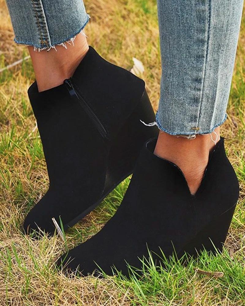 Faux Suede Side Zip Wedge Boots