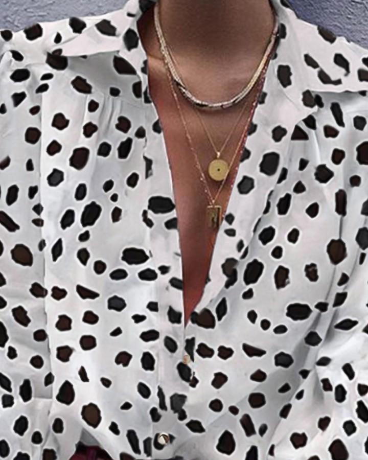 Leopard Bishop Sleeve V Neck Shirt