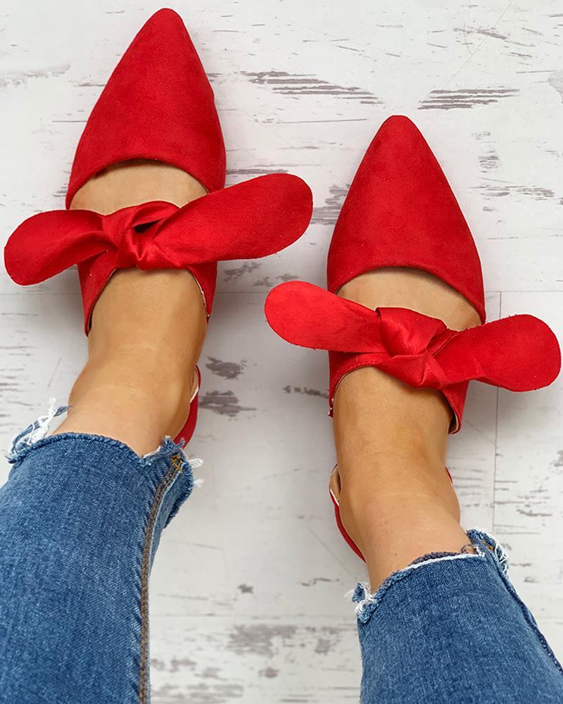 Suede Bowknot Pointed Toe Flat Shoes
