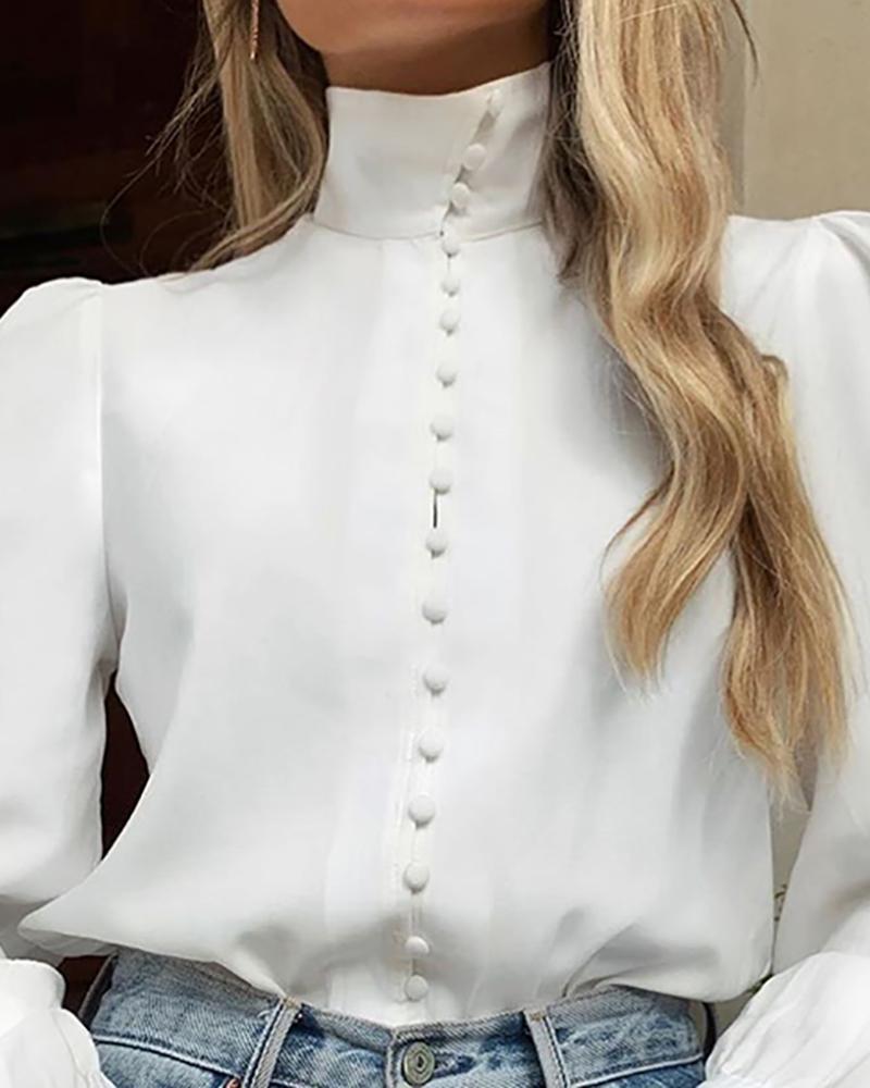 Solid Long Sleeve Single Breasted Blouse