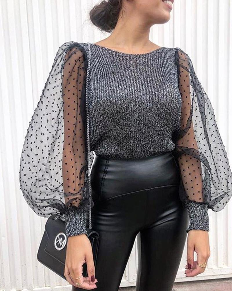 Mesh Sleeve Ribbed Statement Top