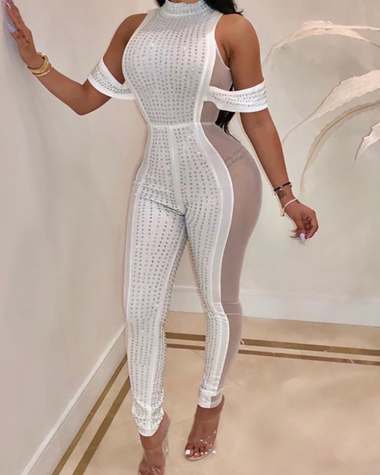 Outlet26 Hot Stamping Sheer Mesh Jumpsuit white