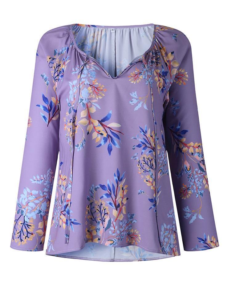 Floral Print Long Sleeve Casual Blouse