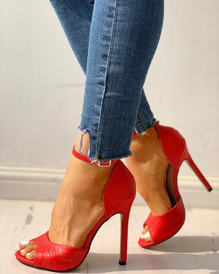 Peep Toe Ankle Strap Thin Heeled Sandals