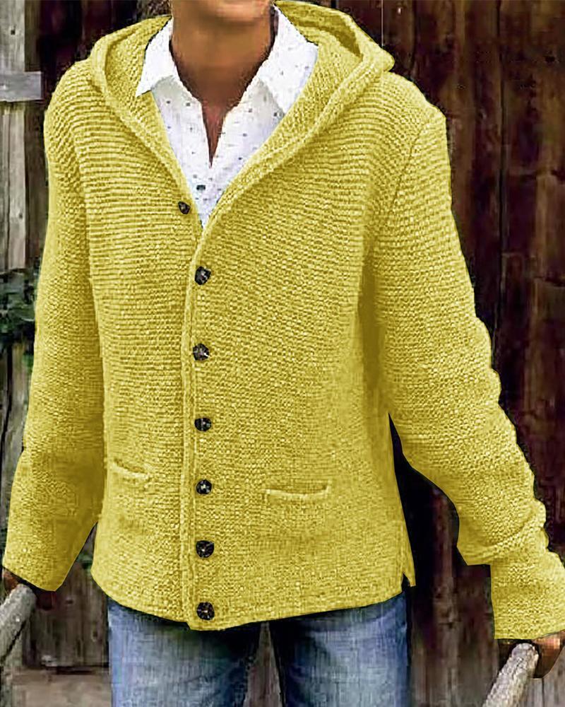 Hooded Button-Up Knit Cardigan