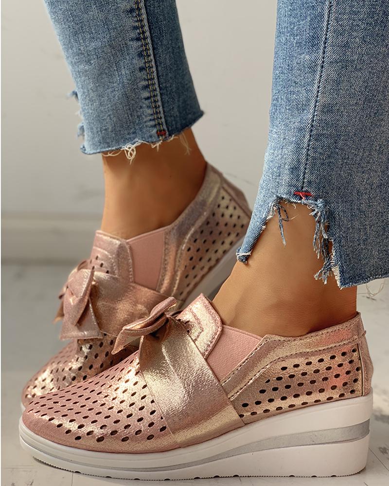 Outlet26 Glitter Hollow Out Bowknot Sneakers pink