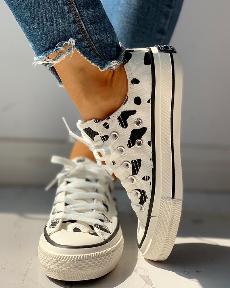 Abstract Print Lace-Up Sneakers