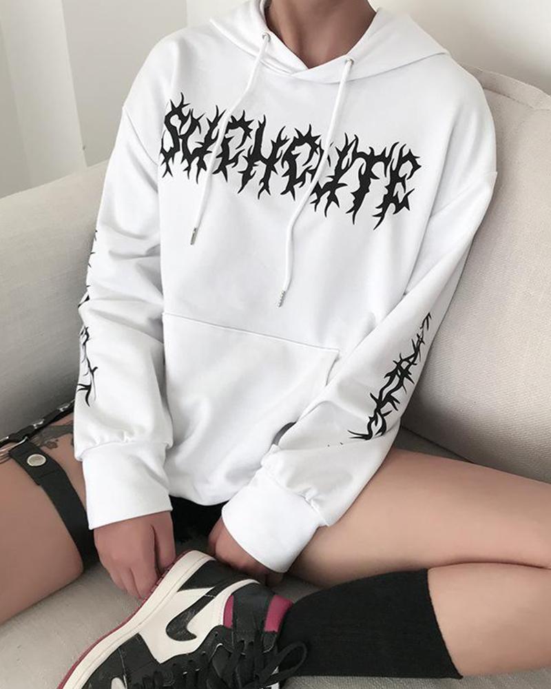 Outlet26 Gothic Letter Print Hoodie white