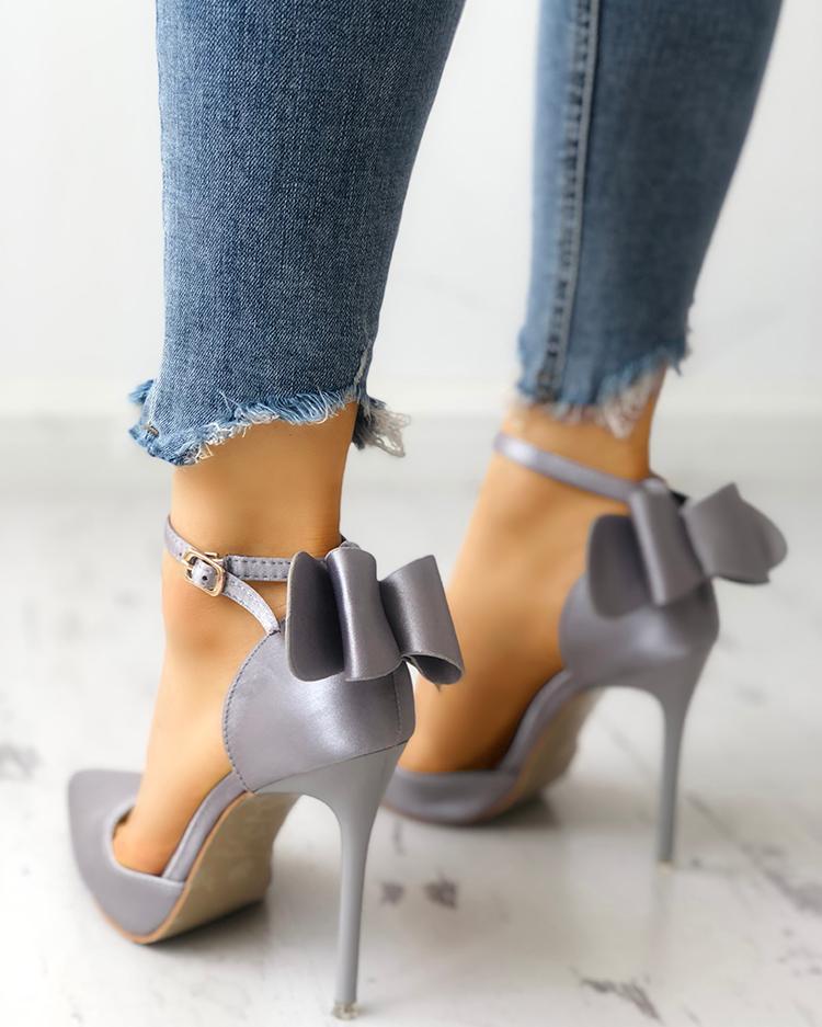 Outlet26 Satin Bowknot Ankle Strap Peep Toe Heels gray
