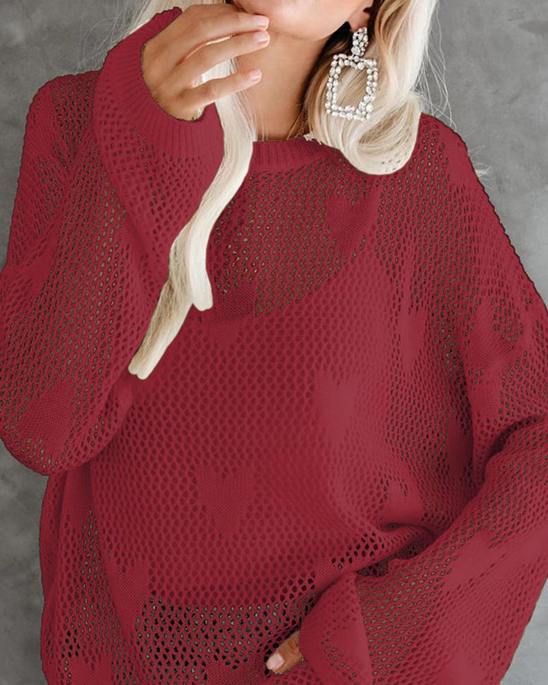 Heart Pattern Loose Knit Sweater
