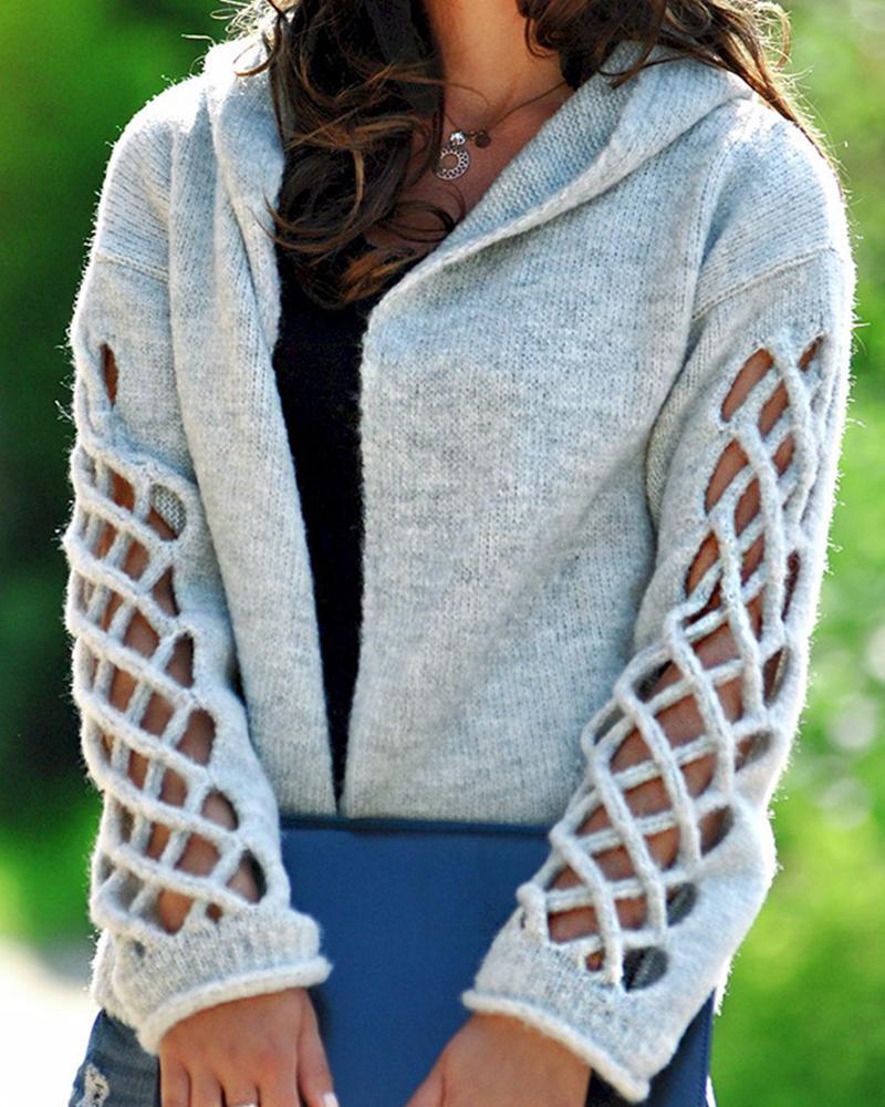 Outlet26 Open Front Cutout Sleeve Cardigan gray