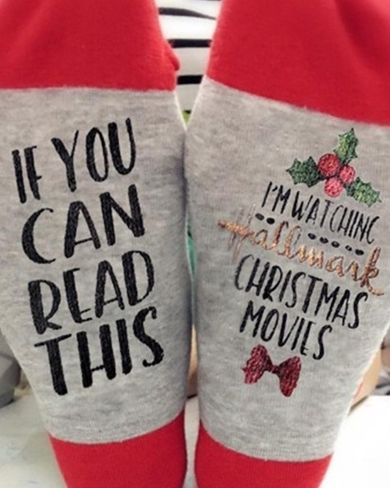 Christmas Printing Color Block Socks