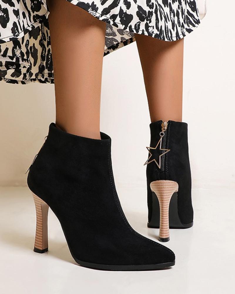 Womens Suede Finish Point Toe High Heel Booties