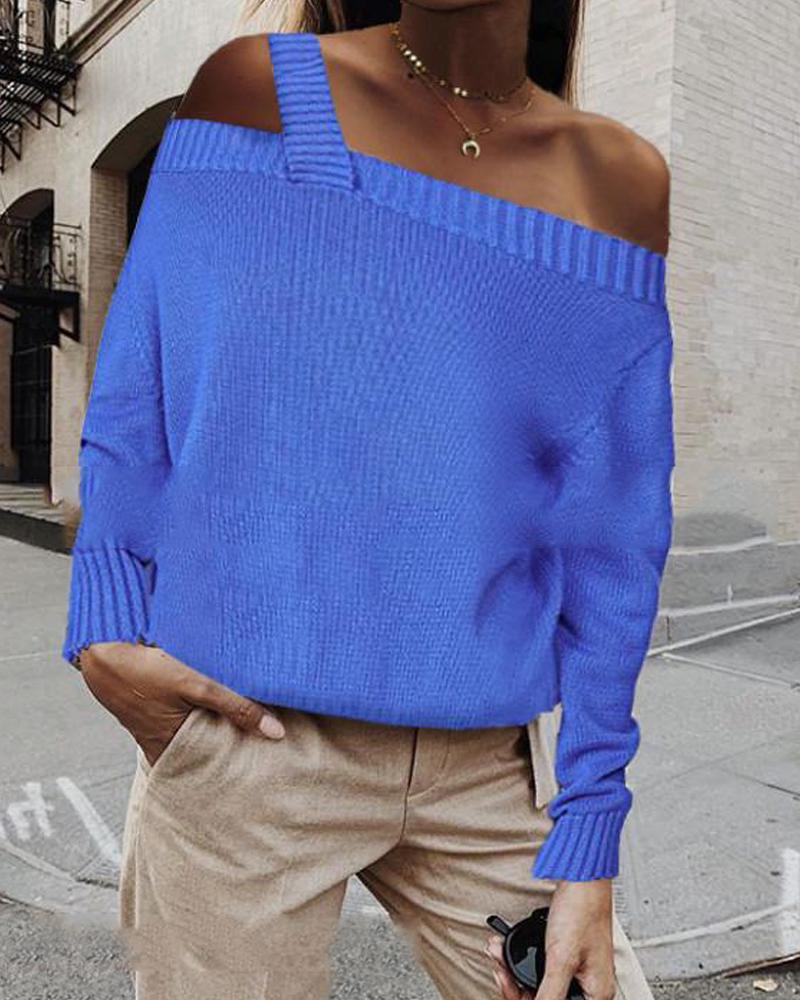 Off Shoulder Strap Knitted Sweater