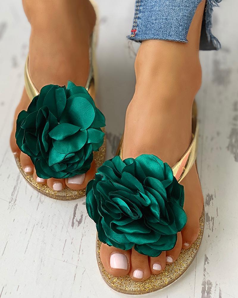Flower Embellished Toe Post Slipper Sandals