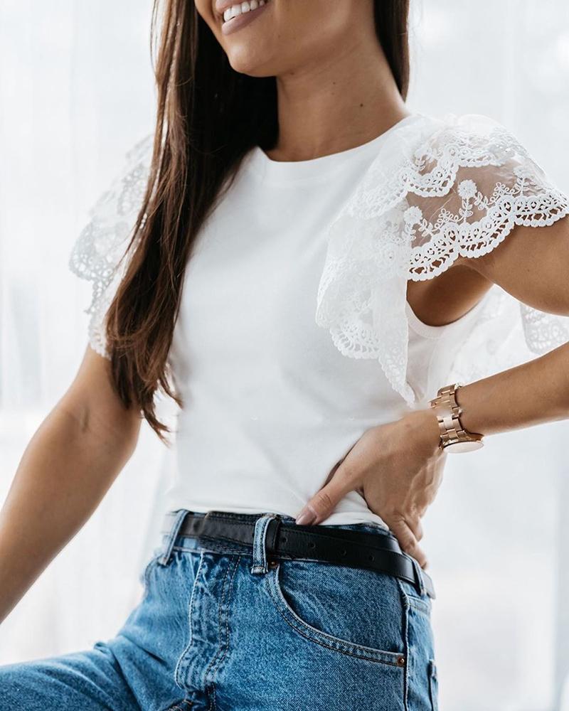 Lace Flutter Sleeve Casual Blouse