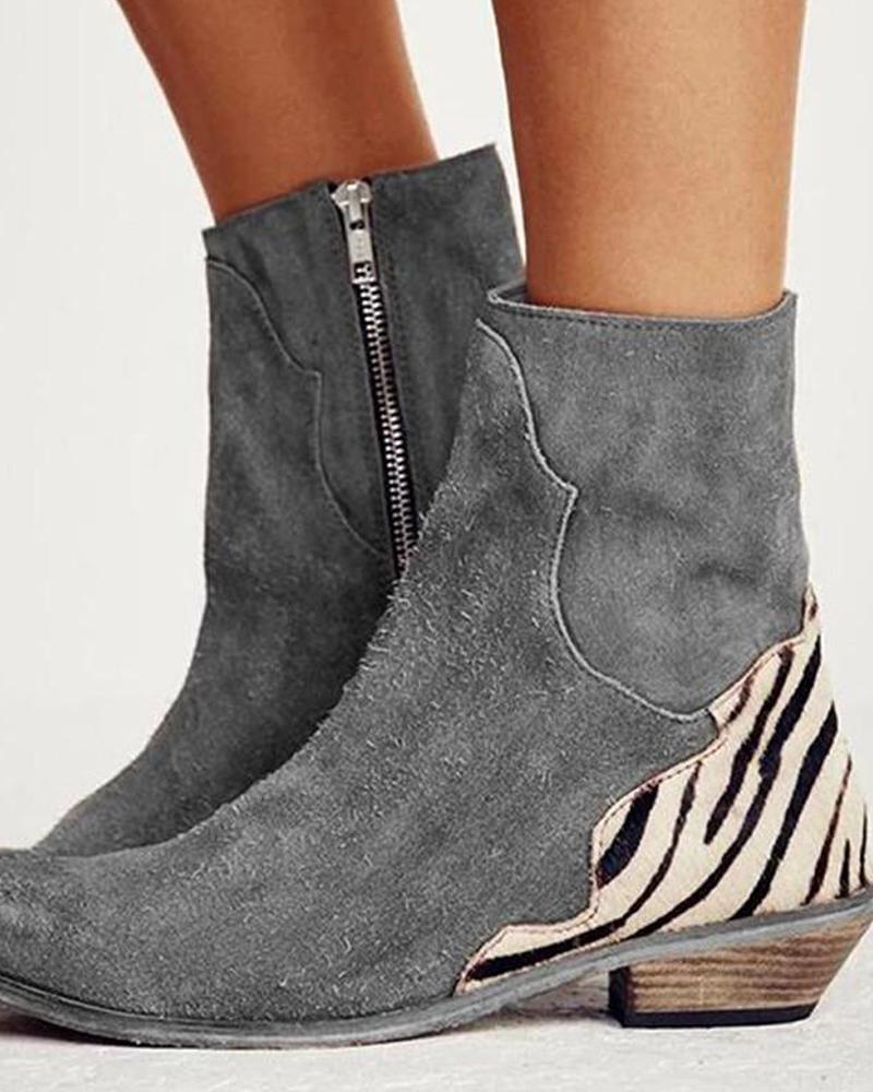 Pointed Zebra Print Ankle Boots