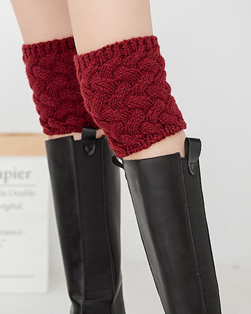 Solid Color Coarse Knitted Wool Kneepad Socks