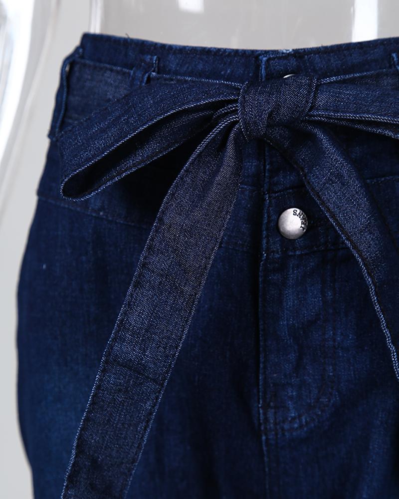Denim High Waist Bell-Bottom Jeans