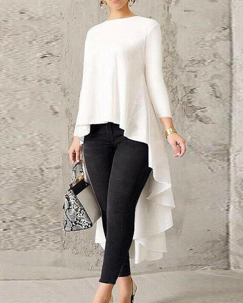 Solid Long Sleeve High Low Top