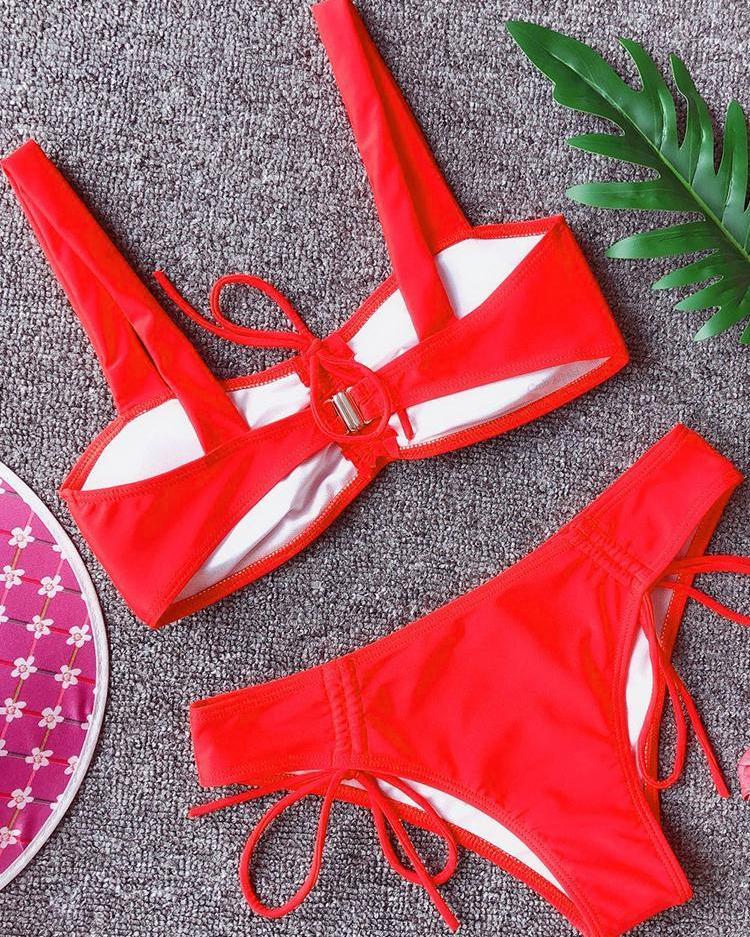 Thin Strap Drawstring Design Bikini Sets