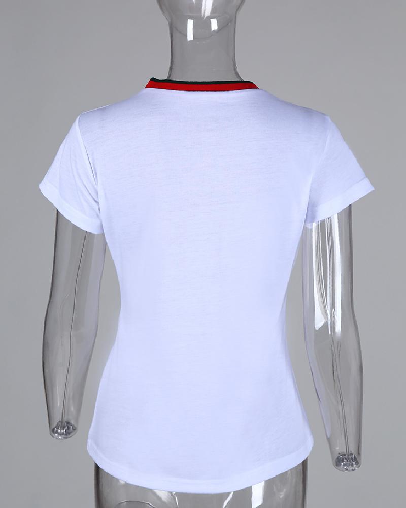 Oversize Bowknot Striped Print Short Sleeve T-shirt