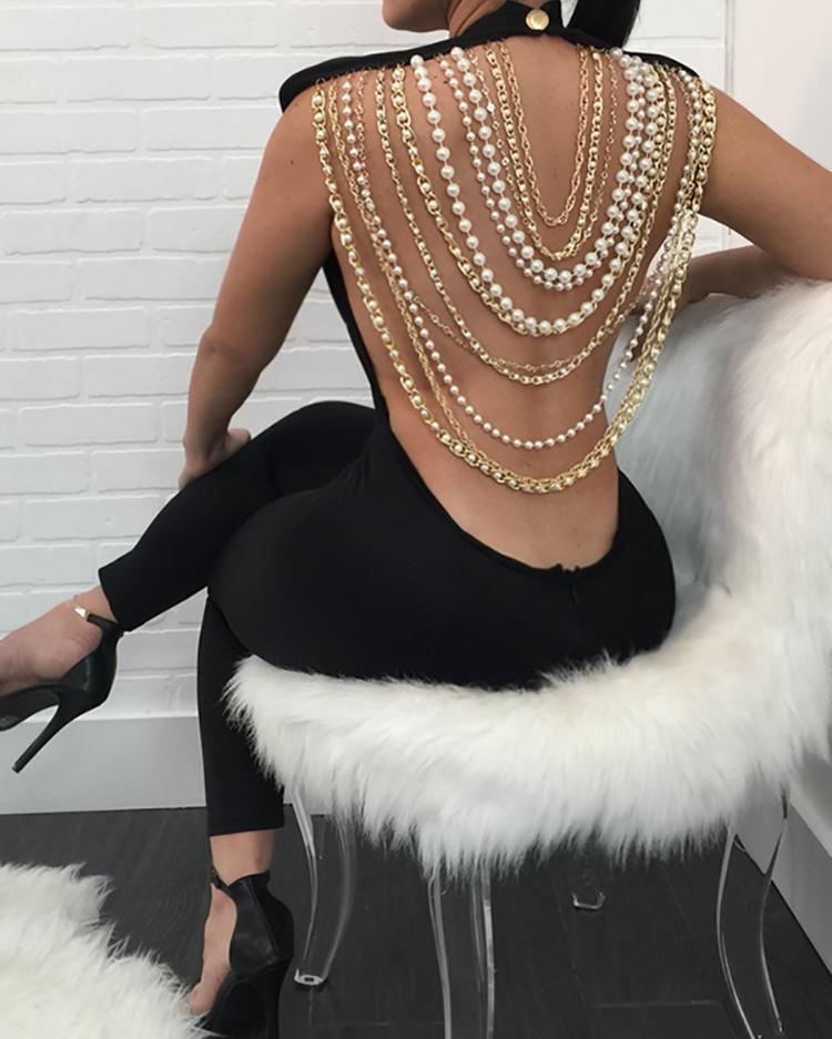 Sexy Open Back Beading Embellished Jumpsuits