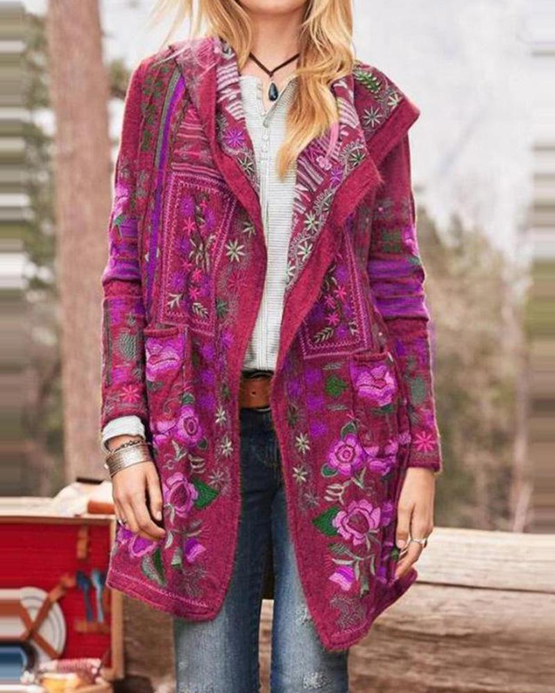 Embroidery Floral Long Sleeve Coat