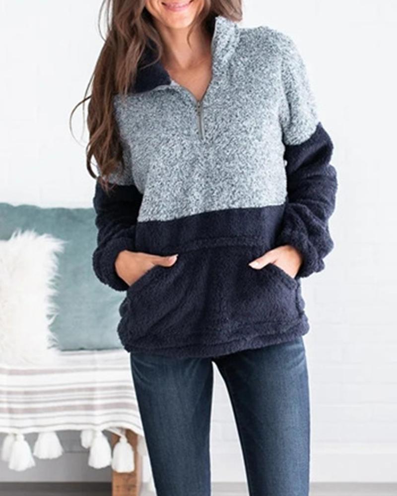 Double Pocket Zip Neck Sweater