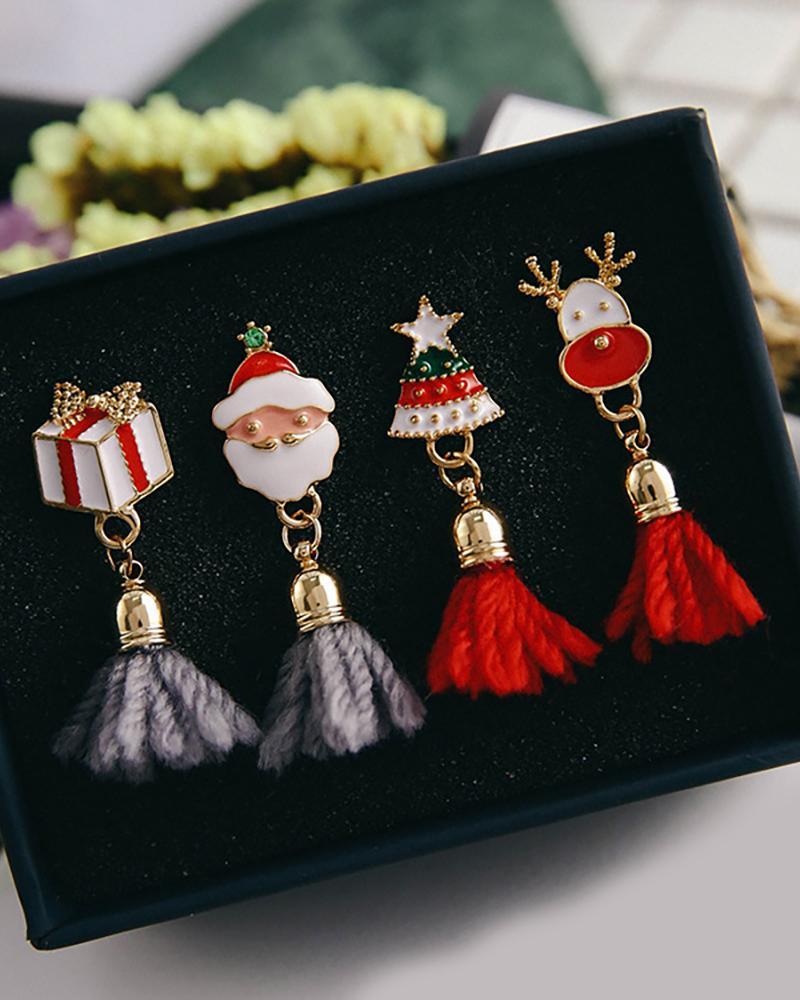 Christmas Tree / Gift / Moose / Santa Pattern Tassel Earring