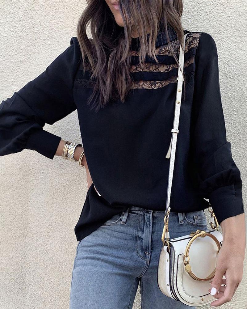 Lace Embroidery See Through Long Sleeve Blouse