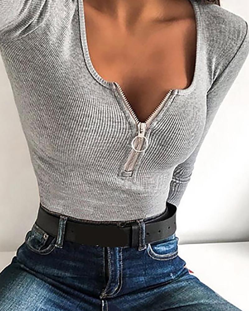 Long Sleeve Zipper Design Blouse