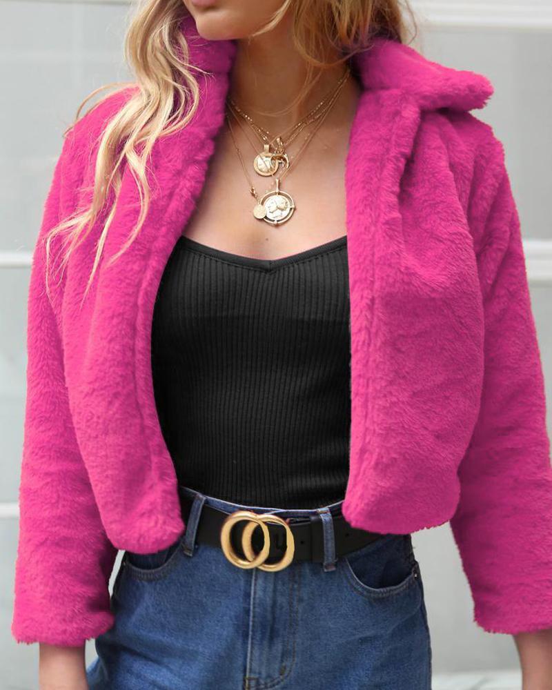 Solid Cropped Faux Fur Jacket