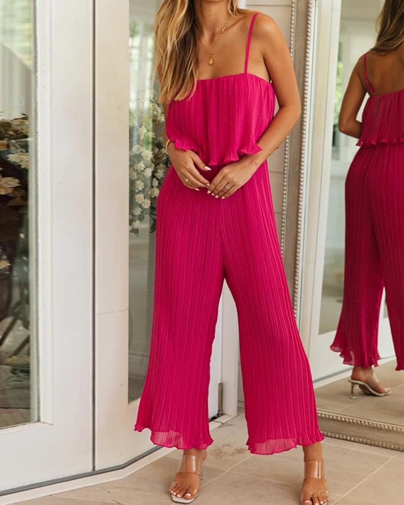 Outlet26 Square Neck Pleated Detail Jumpsuit red