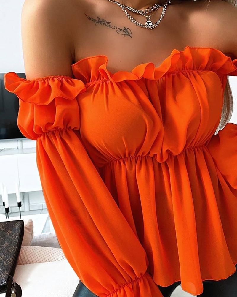 Off Shoulder Ruffles Ruched Blouse
