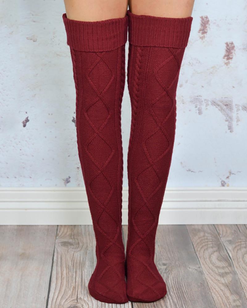 Braided Knit Over The Knee Socks