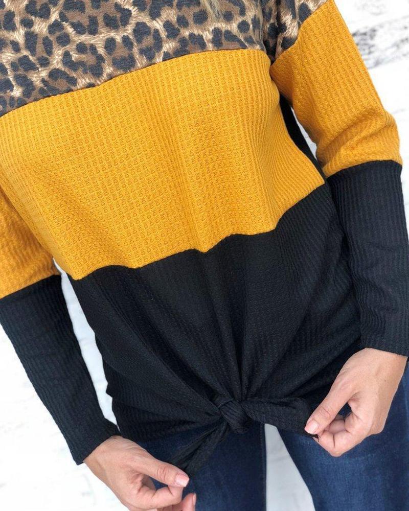 Boat Neck Leopard Colorblocks Sweater