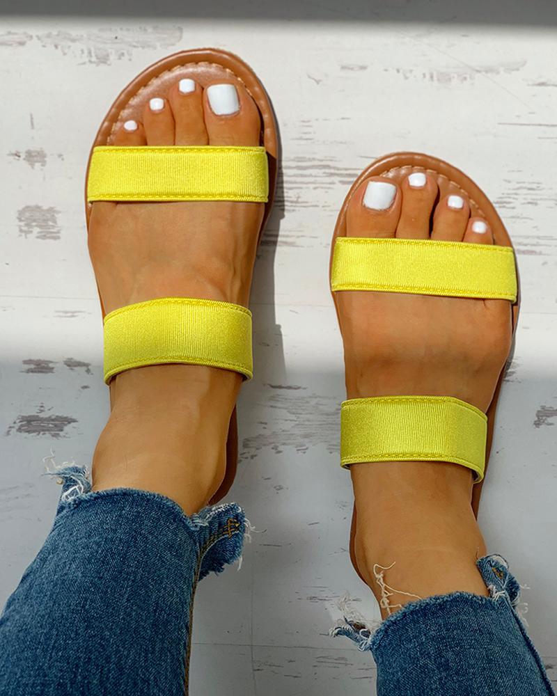 Outlet26 Double Strap Slipper Casual Flat Sandals yellow