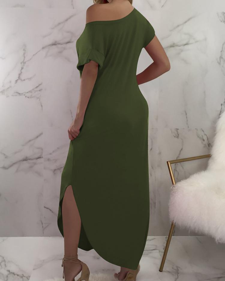 Solid Split Side Maxi Casual Dress