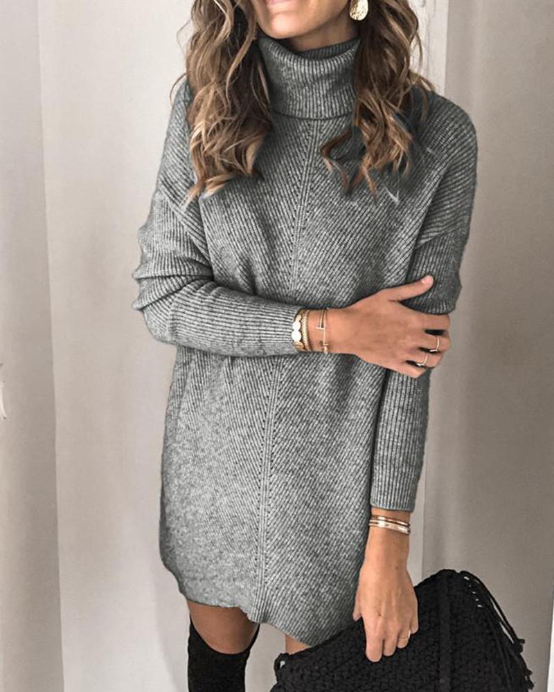 Outlet26 High Neck Knitted Jumper Dress gray