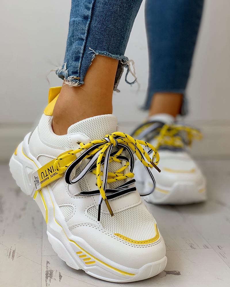 Outlet26 Platforms Lace-Up Breathable Casual Sneakers yellow