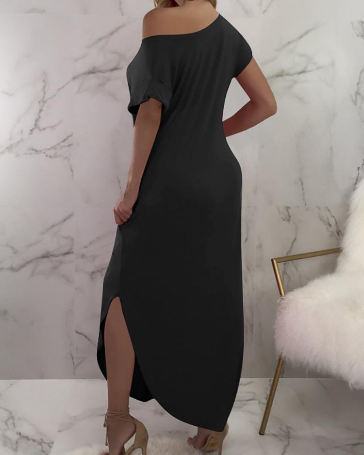 Solid Split Side Maxi Casual Dress