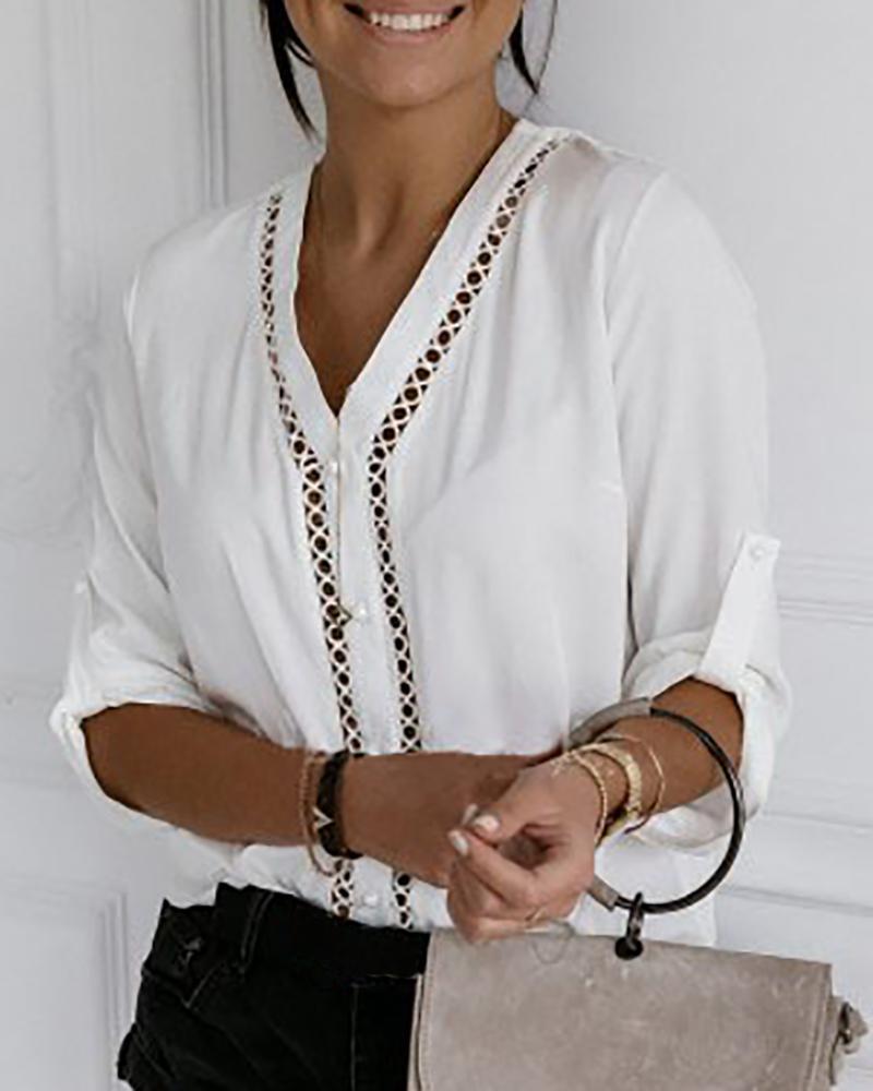 Hollow Out Lace White Blouse