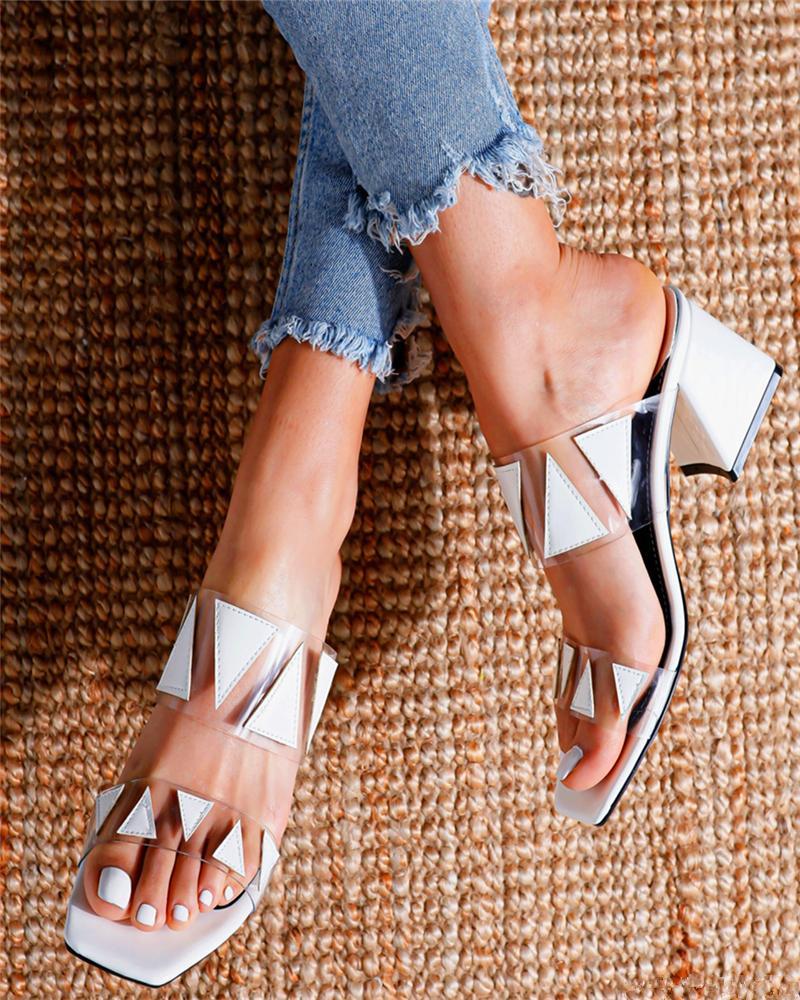 Clear Strap Chunky Heel Sandals
